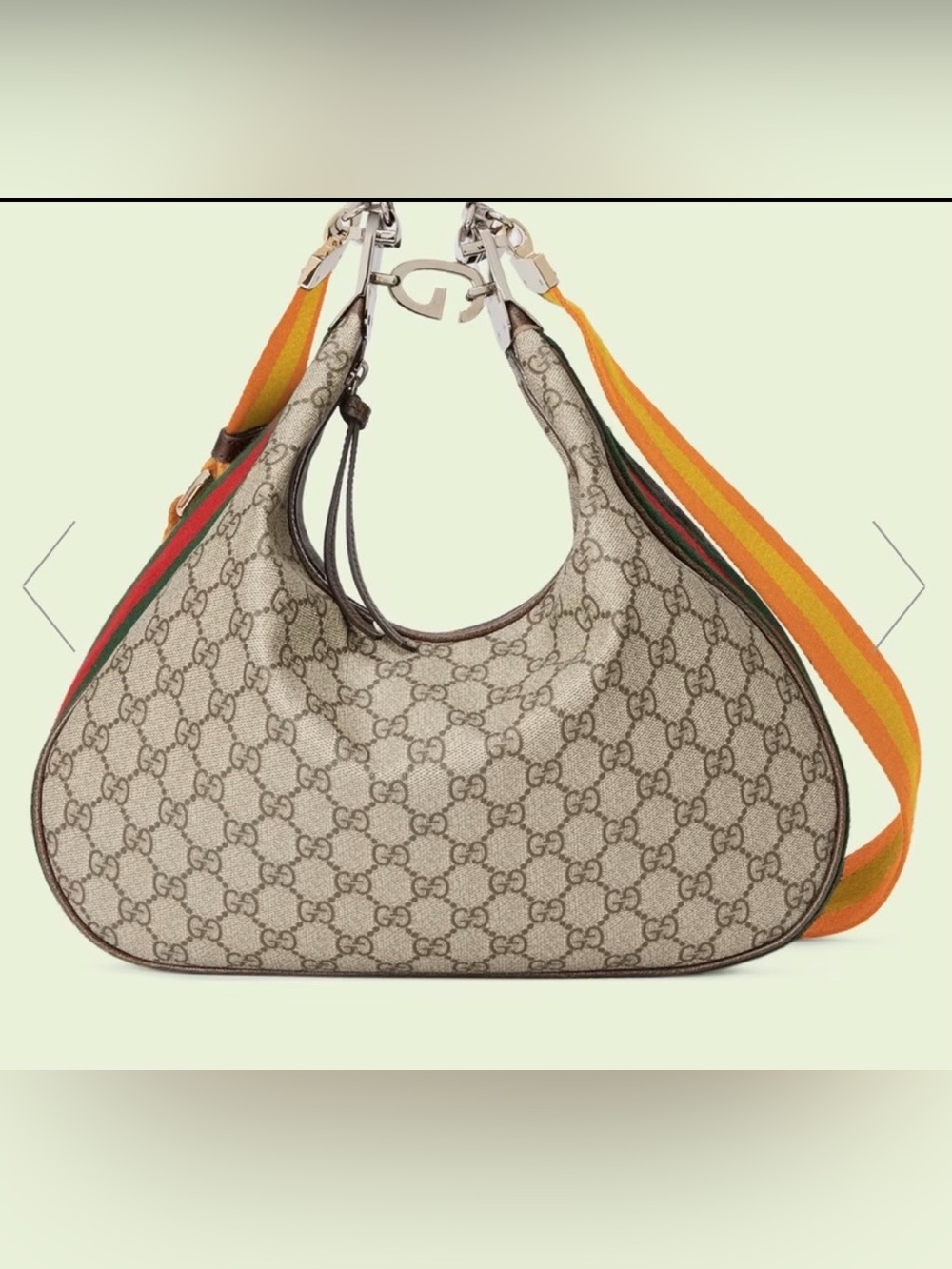 Gucci/Beige GG Supreme Shoulder Hobo Bag with Removable Striped Strap/NWT!